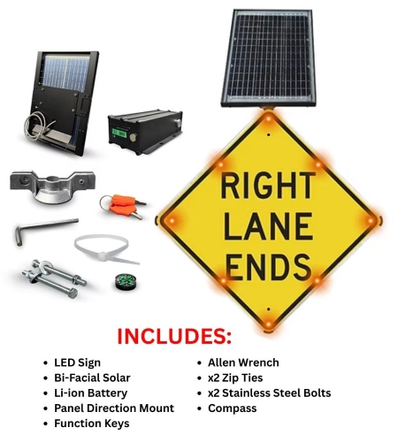 Solar Powered LED RIGHT LANE ENDS Sign